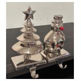 S - Set of 2 Crate & Barrel Silver Christmas Mantle Hooks
