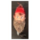 S - Set of 4 Vintage Glass Clip Ornaments including Santa, Globe, Mushroom and Lumberjack