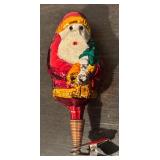 S - Set of 4 Vintage Glass Clip Ornaments including Santa, Globe, Mushroom and Lumberjack