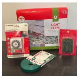 S - New Holiday Decoration Accessory Set including Timer, Garland Tie, Ornament Hooks and Light Clips