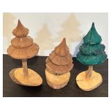 S - Lot of 2 Vintage Wooden Textile Spools and 3 Handcrafted Wooden Trees