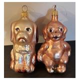 S - Set of 2 Adorable Glass Dog Ornaments