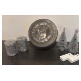 S - Holiday Silver Tinsel, Decorative Trees and Vintage Santa Tin