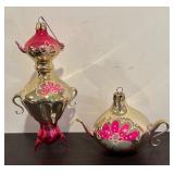 S - Set of 2 Glass Teapot and Samovar Ornaments