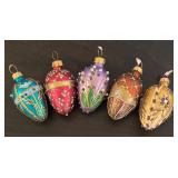 S - Set of 5 Decorative Egg-Shaped Glass Ornaments