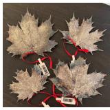 S - Set of 4 Silver Plated Leaf Ornaments