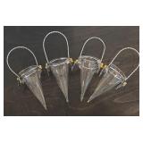 S - Set of 4 Glass Ornament Vases with Silver and Gold Holly Accents