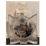 S - Large Asian Style Glass Snuff Bottle with Hand-Painted Scenes