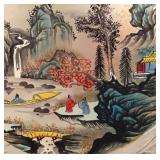 S - Large Asian Style Glass Snuff Bottle with Hand-Painted Scenes