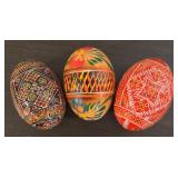 S - Set of 3 Hand-Painted Wooden Ukrainian Eggs