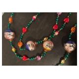 S - Glass Garland with Hand-Painted Faces and Colorful Beads