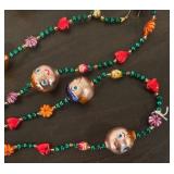 S - Glass Garland with Hand-Painted Faces and Colorful Beads