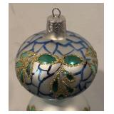 FR - Festive Hand-Painted Holiday Ornament with Blue and Gold Accents
