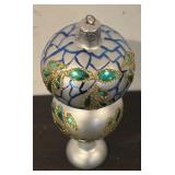 FR - Festive Hand-Painted Holiday Ornament with Blue and Gold Accents