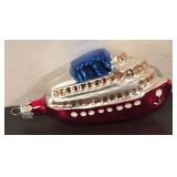 FR - Vintage Blown Glass Cruise Ship Christmas Ornament