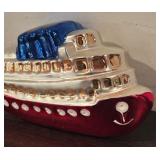 FR - Vintage Blown Glass Cruise Ship Christmas Ornament