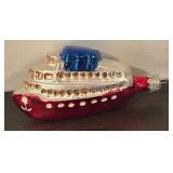 FR - Vintage Blown Glass Cruise Ship Christmas Ornament