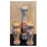 LR - Set of 3 Multicolor Striped Wood Salt and Pepper Mills