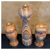 LR - Set of 3 Multicolor Striped Wood Salt and Pepper Mills