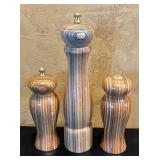 LR - Set of 3 Multicolor Striped Wood Salt and Pepper Mills