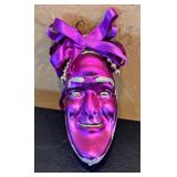 FR - Set of 2 Vintage Purple Glass Ornaments Mask and Tiered Icicle Design