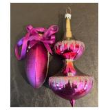 FR - Set of 2 Vintage Purple Glass Ornaments Mask and Tiered Icicle Design