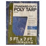 LR - Lot of 5 New Yardworks Standard-Duty Poly Tarps 6x8 and 5x7 ft Sealed