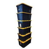 BS - Set of 6 Heavy Duty 27 Gallon Storage Totes with Yellow Lids