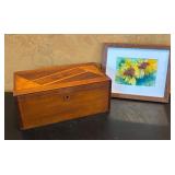 MB - Vintage Monogrammed Wooden Box and Framed Original T. Saario Painting