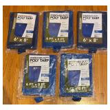 MBC - Set of 5 New Yardworks Standard-Duty 6 x 8 ft Poly Tarps