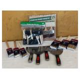 MB - Painting Supplies Lot with New Brushes, Foam Set and Putty Knives