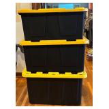 BS - Set of 3 Large Black Storage Totes with Yellow Lids