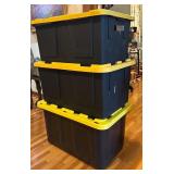 BS - Set of 3 Large Black Storage Totes with Yellow Lids