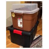 H - Two Plastic Storage Bins with Lids