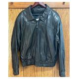 MB - Andrew Marc Black Leather Bomber Jacket Size XL