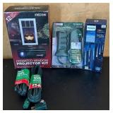 LR - Holiday Window Projector Kit, Outdoor Power Accessories and LED Icicle Lights Bundle