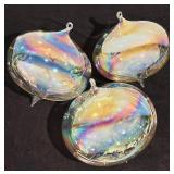 S - Set of 3 Iridescent Hand Blown Glass Hanging Ornaments