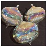 S - Set of 3 Iridescent Hand Blown Glass Hanging Ornaments