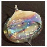 S - Set of 3 Iridescent Hand Blown Glass Hanging Ornaments