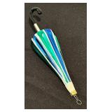 TR - 8 Inch Glass Umbrella Ornament with Blue and Green Stripes