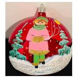 TR -Hand-Painted Red Glass Christmas Ornament with Winter Scene