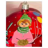 TR -Hand-Painted Red Glass Christmas Ornament with Winter Scene