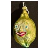 TR - Vintage Christopher Radko Goofy Fruits Anthropomorphic Lemon Glass Christmas Ornament