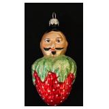 TR - Christopher Radko Pierre Le Berry- Head on Strawberry Ornament-Glass- 1990s