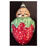 TR - Christopher Radko Pierre Le Berry- Head on Strawberry Ornament-Glass- 1990s