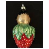 TR - Christopher Radko Pierre Le Berry- Head on Strawberry Ornament-Glass- 1990s