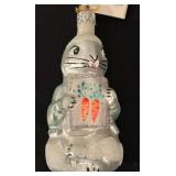 FR - Vintage Christopher Radko Glass Shy Bunny Hand-Blown and Hand Painted Ornament with Carrots