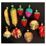TR - Set of 11 Glass Fruit and Vegetable Ornaments