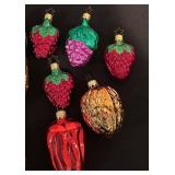 TR - Set of 11 Glass Fruit and Vegetable Ornaments