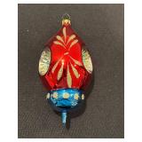 FR - Vintage 6 Inch Indent Glass Christmas Ornament Red and Blue